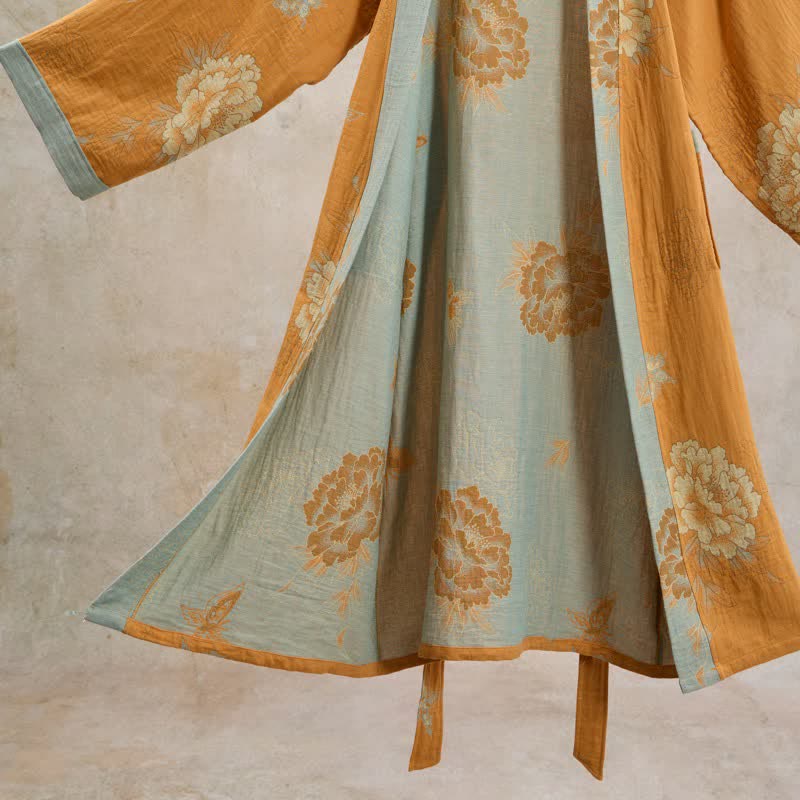 Ownkoti Yellow Peony Cotton Gauze Kimono Robe - image 4
