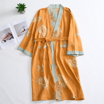 Ownkoti Yellow Peony Cotton Gauze Kimono Robe - image 3