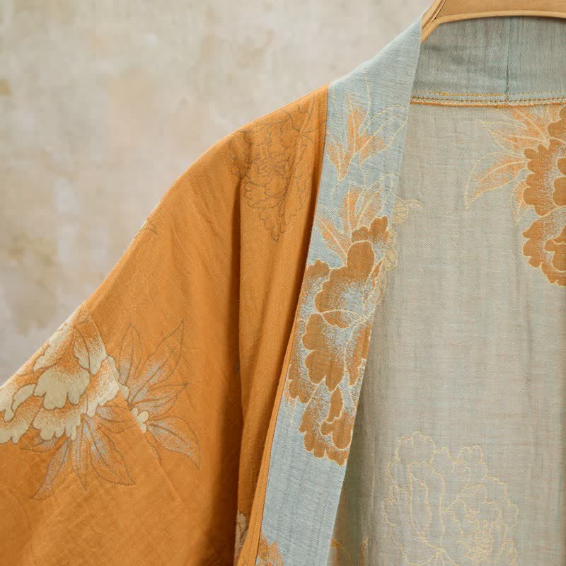Ownkoti Yellow Peony Cotton Gauze Kimono Robe - image 7