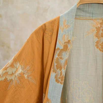 Ownkoti Yellow Peony Cotton Gauze Kimono Robe - image 7