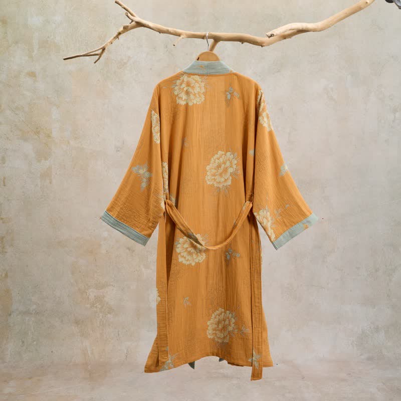 Ownkoti Yellow Peony Cotton Gauze Kimono Robe - image 4