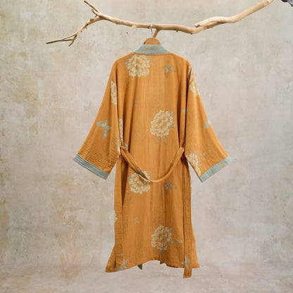 Ownkoti Yellow Peony Cotton Gauze Kimono Robe - image 4