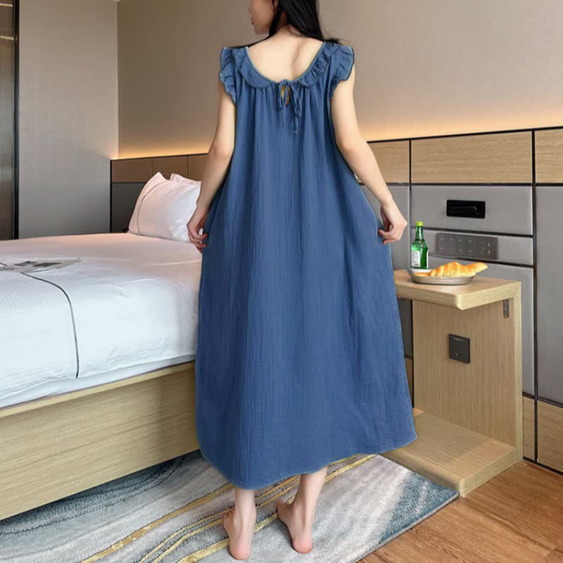 Ownkoti Plus Size Minimalist Cotton Ruffle Sleeveless Nightgown - image 26