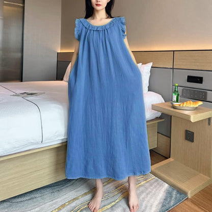 Ownkoti Plus Size Minimalist Cotton Ruffle Sleeveless Nightgown - image 7