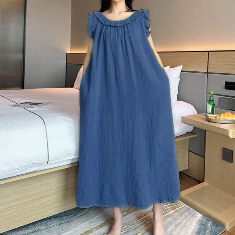 Ownkoti Plus Size Minimalist Cotton Ruffle Sleeveless Nightgown - image 25