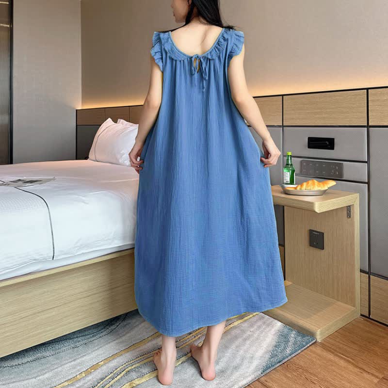 Ownkoti Plus Size Minimalist Cotton Ruffle Sleeveless Nightgown - image 19