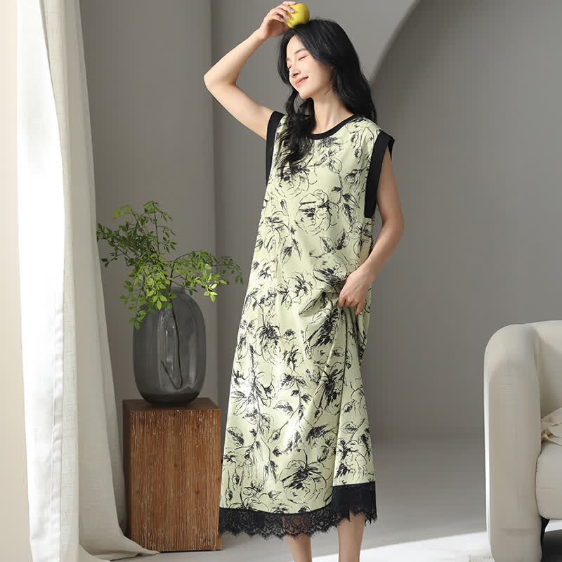 Ownkoti Artistic Floral Cotton Sleeveless Lace Nightgown - image 2