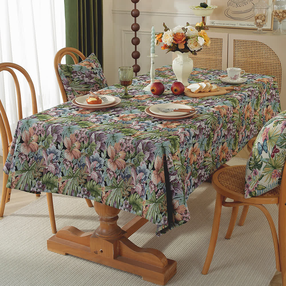 Ownkoti Painterly Garden Jacquard Table Cover - Green & Cyan - 55" x 94" - image 4