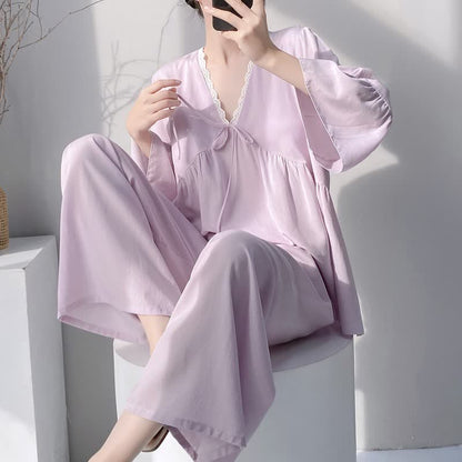 Ownkoti Solid V-Neck Lace Trim Pajama Set - Purple - XXL - image 0