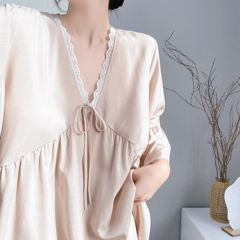 Ownkoti Solid V-Neck Lace Trim Pajama Set - image 15