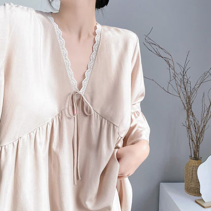 Ownkoti Solid V-Neck Lace Trim Pajama Set - image 15