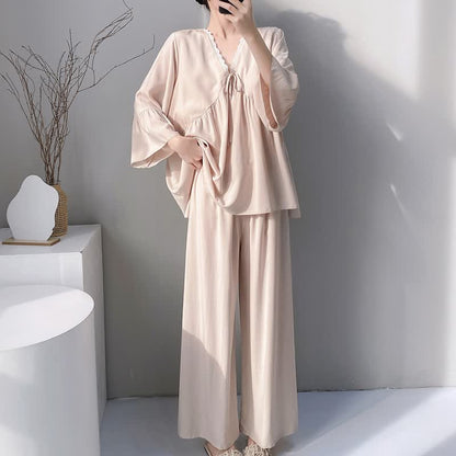 Ownkoti Solid V-Neck Lace Trim Pajama Set - image 14