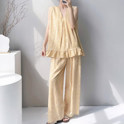 Ownkoti Yellow Floral Leaf Tank & Pants Pajamas - image 1