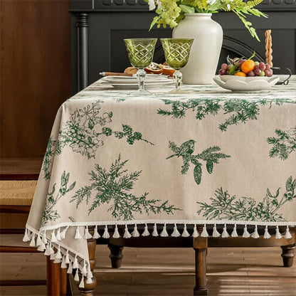 Ownkoti Greenery Print Fringed Dining Cover  - Round - 59" - image 0