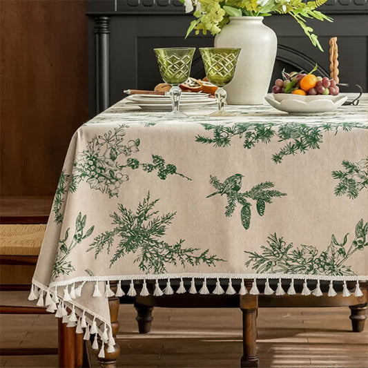 Ownkoti Greenery Print Fringed Dining Cover  - Round - 59" - image 0