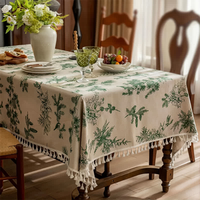 Ownkoti Greenery Print Fringed Dining Cover  - image 1