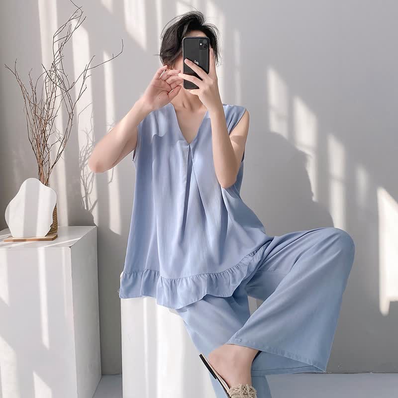 Ownkoti Solid Color Tank & Pants Pajama Set - Blue - XXL - image 7