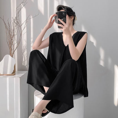 Ownkoti Solid Color Tank & Pants Pajama Set - Black - XXL - image 13