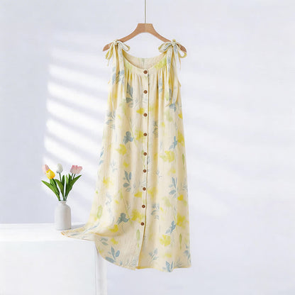Ownkoti Country-Style Floral & Leaf Camisole Nightgown - Yellow - XXL - image 0