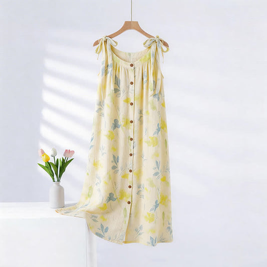 Ownkoti Country-Style Floral & Leaf Camisole Nightgown - Yellow - XXL - image 0