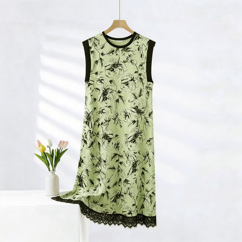 Ownkoti Artistic Floral Cotton Sleeveless Lace Nightgown - Green - 2XL - image 0