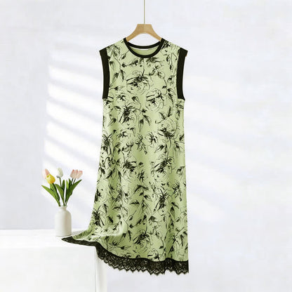Ownkoti Artistic Floral Cotton Sleeveless Lace Nightgown - Green - 2XL - image 0