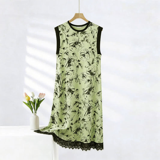 Ownkoti Artistic Floral Cotton Sleeveless Lace Nightgown - Green - 2XL - image 0