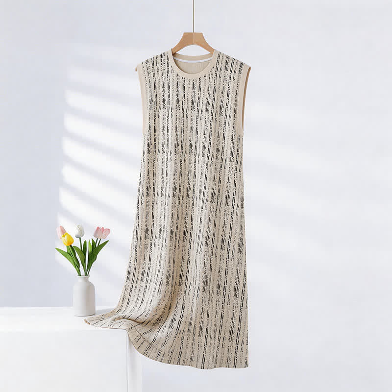 Ownkoti Artistic Line-inspired Cotton Sleeveless Nightgown - Beige - XXL - image 0