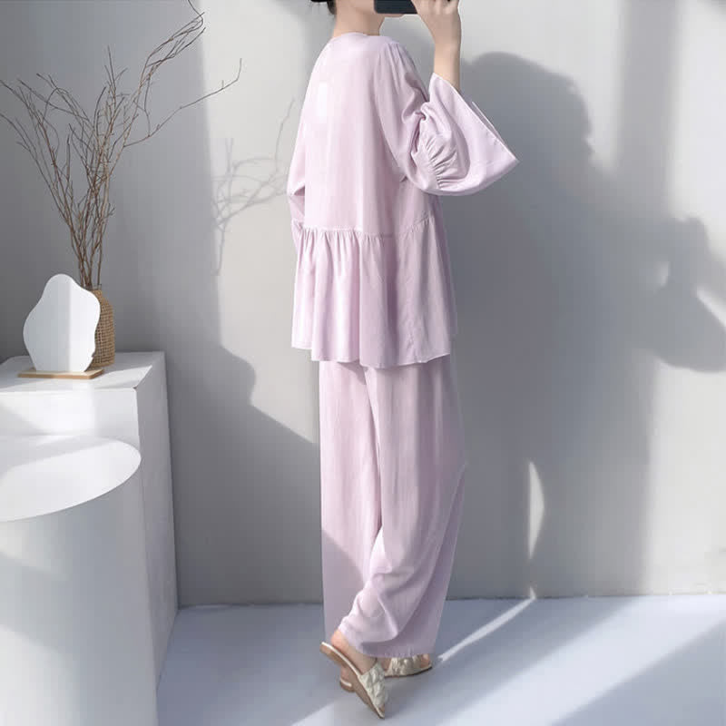Ownkoti Solid V-Neck Lace Trim Pajama Set - image 5