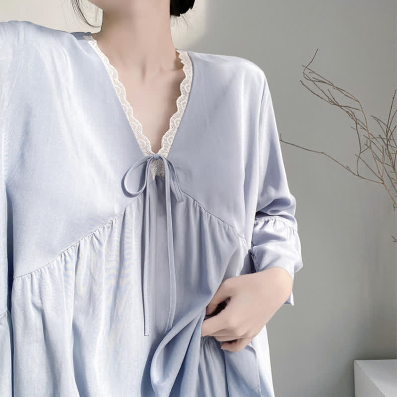 Ownkoti Solid V-Neck Lace Trim Pajama Set - image 11