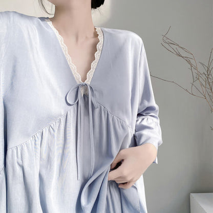 Ownkoti Solid V-Neck Lace Trim Pajama Set - image 11
