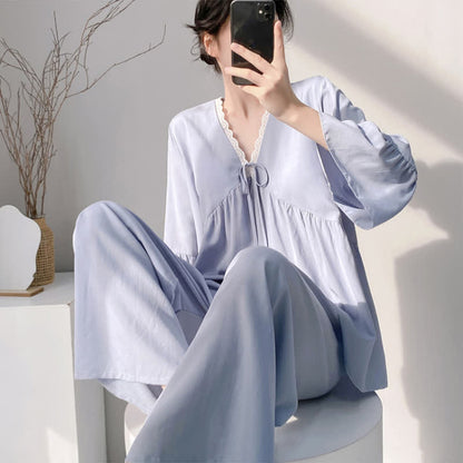 Ownkoti Solid V-Neck Lace Trim Pajama Set - image 7