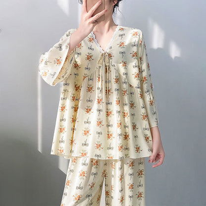 Ownkoti Rustic Floral & Bow Lace Trim Pajamas - image 1