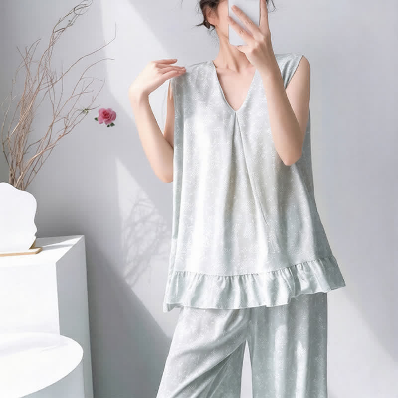 Ownkoti Subtle Floral Leaf Tank & Pants Pajamas - image 2