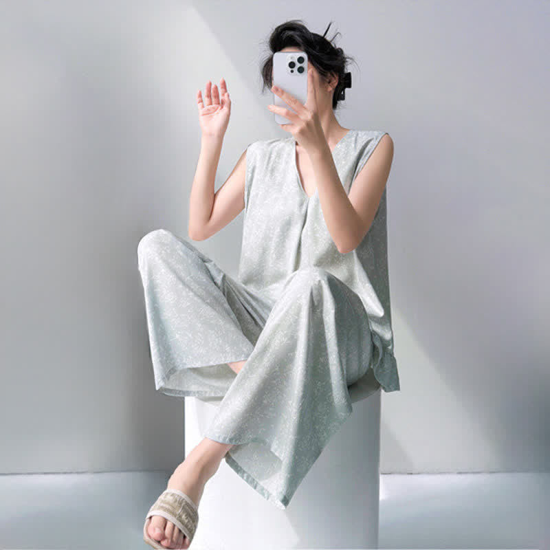 Ownkoti Subtle Floral Leaf Tank & Pants Pajamas - image 3
