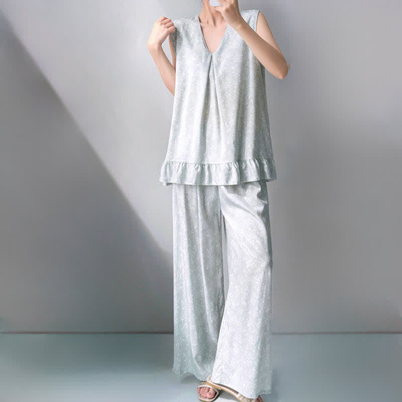 Ownkoti Subtle Floral Leaf Tank & Pants Pajamas - image 1