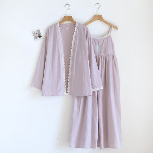 Ownkoti Pony Embroidery Camisole Nightdress & Cover-up Set - Purple - XL - image 0