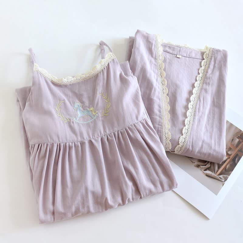 Ownkoti Pony Embroidery Camisole Nightdress & Cover-up Set - image 3
