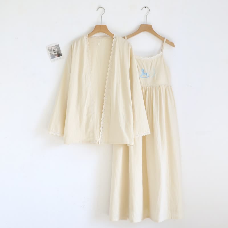 Ownkoti Pony Embroidery Camisole Nightdress & Cover-up Set - Yellow - XL - image 15