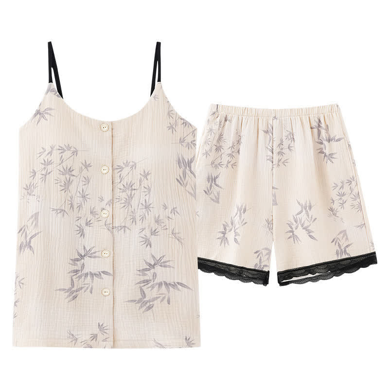 Ownkoti Elegant Leaf Sleeveless Pajama Set - image 6