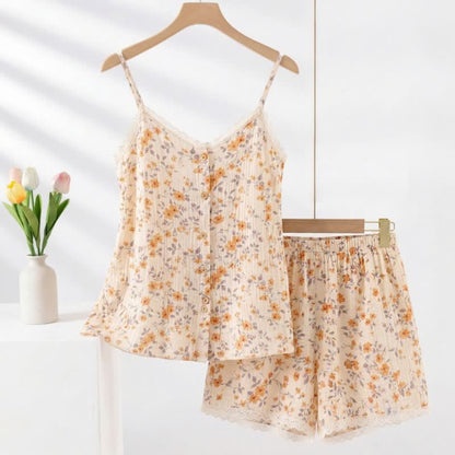 Ownkoti Country Style Floral Sleeveless Pajama Set - Beige - XXL - image 0
