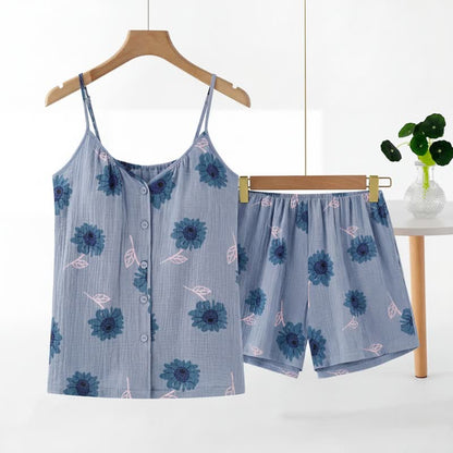 Ownkoti Blue Sunflower Sleeveless Pajama Set - Blue - XXL - image 0
