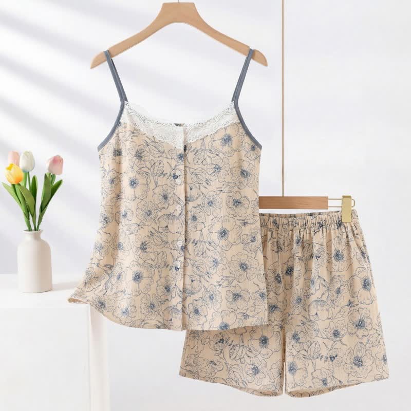 Ownkoti Artistic Line Floral Sleeveless Pajama Set - Beige - XXL - image 0
