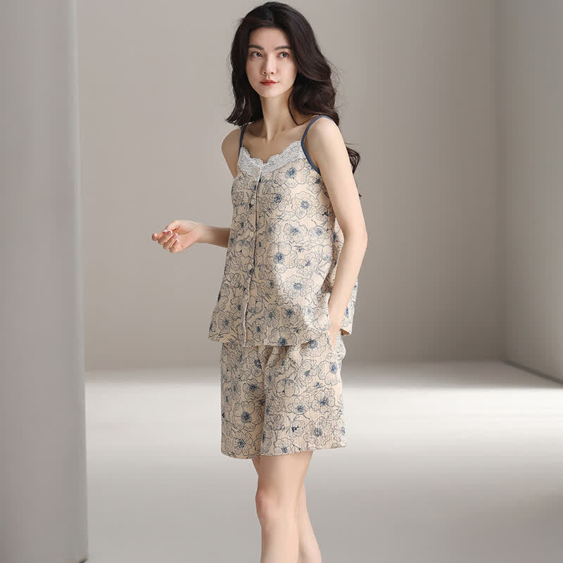 Ownkoti Artistic Line Floral Sleeveless Pajama Set - image 1