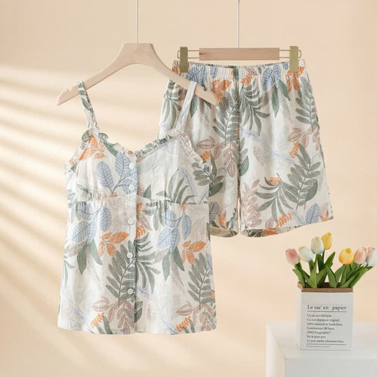 Ownkoti Botanical Leaf Sleeveless Pajama Set - Beige - XXL - image 0
