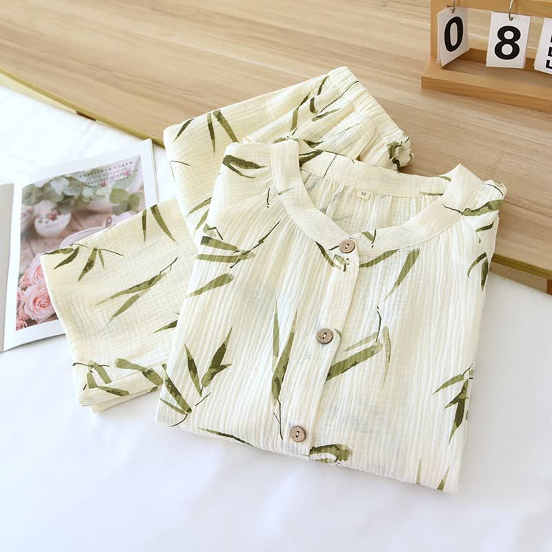 Ownkoti Botanical Bamboo Print Cotton Pajama Set - image 3