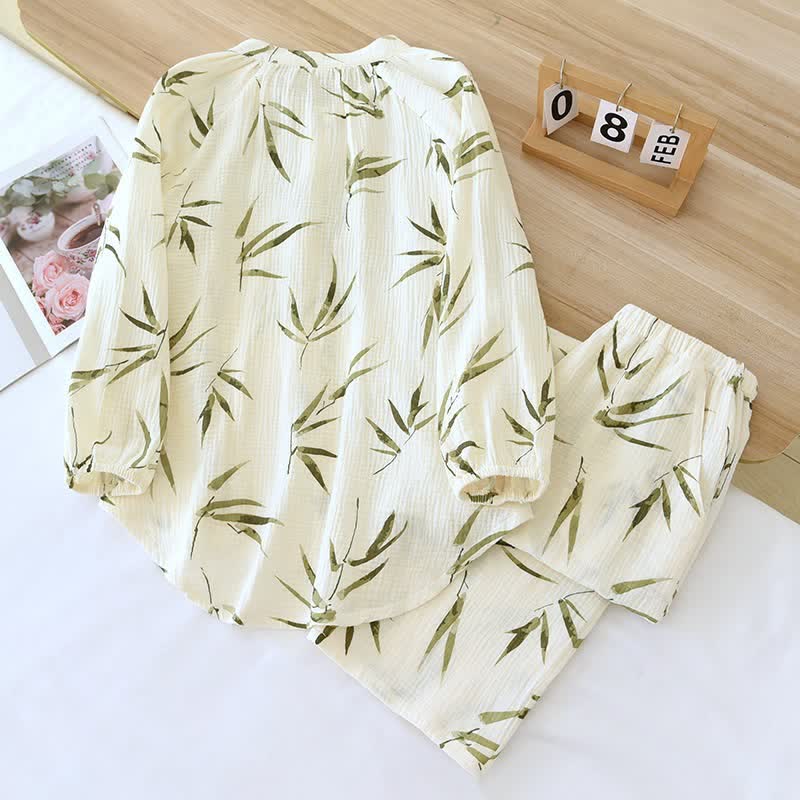 Ownkoti Botanical Bamboo Print Cotton Pajama Set - image 2