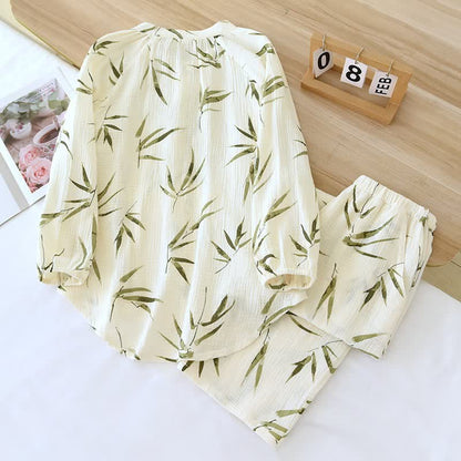 Ownkoti Botanical Bamboo Print Cotton Pajama Set - image 2