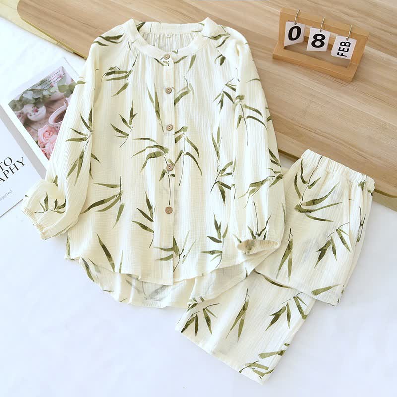 Ownkoti Botanical Bamboo Print Cotton Pajama Set - image 1
