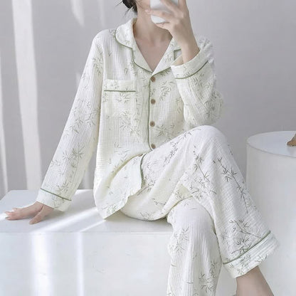 Ownkoti Bamboo Leaf Cotton Double Gauze Pajamas - Beige - XL - image 0